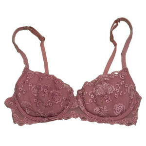 Vintage La SENZA Lace Padded Underwire Pink Bra 34B